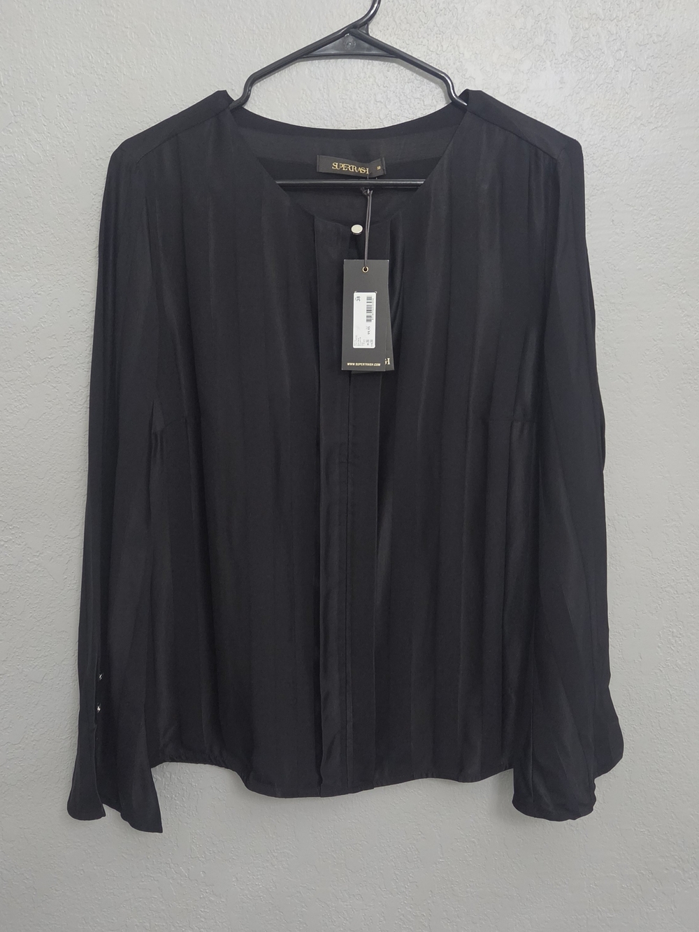 NWT Supertrash Black Pleated Long Sleeve Blouse